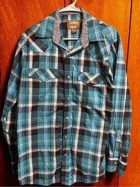 Cowboy Legend Teal Plaid Long-Sleeve Button-Down Shirt